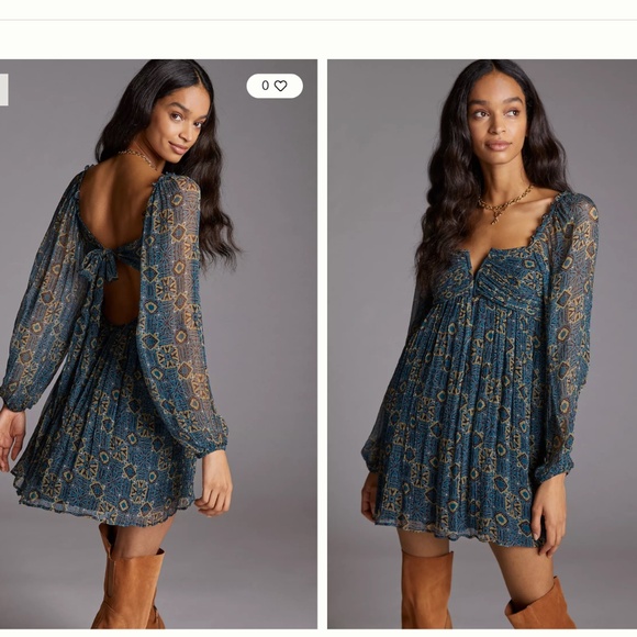 Anthropologie Blue and Brown Patterned Mini Dress - Picture 3 of 16
